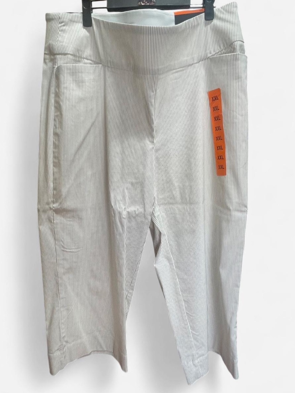 Womens white and tan Pinstripe Stretch Pull-On Pants